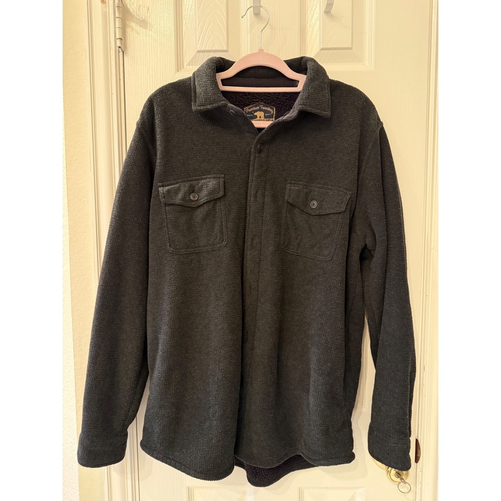 Freedom Foundry Mens Lined Shirt Jacket L Charcoal Button Up Fleece‎